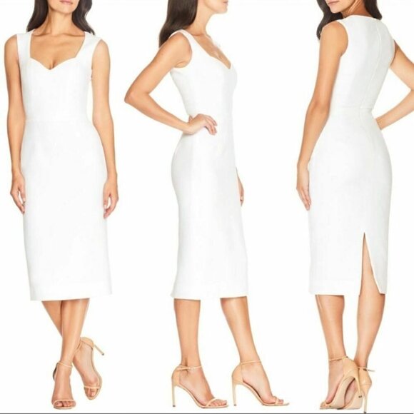 Dress The Population Elle Queen Anne Sweetheart Neck Sheath Midi Dress White XXL